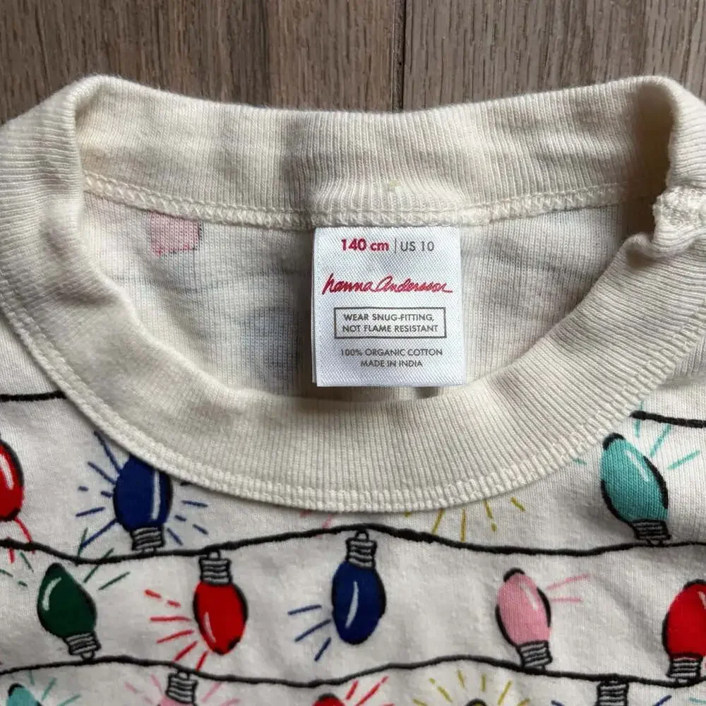 Hanna Andersson Holiday Christmas Lights Pajama Long John Top Size 10
